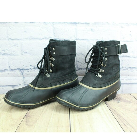 Sorel Fancy Lace II Black Suede Waterproof Insulated Winter Boots Size 10 - Picture 2 of 9